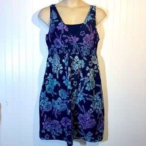 Floral printed Navy dress with light blue purple print